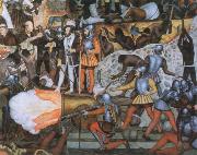 Diego Rivera the spanish conquest of mexico oil on canvas